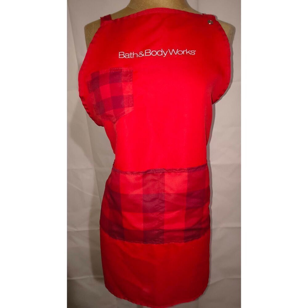 Lot of 2 Bath & Body Works employee apron red dark red checkered plaid pattern
